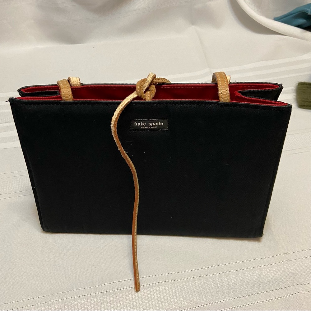 Kate Spade Womens Small Black Nylon Tote wth Natural Leather Handles